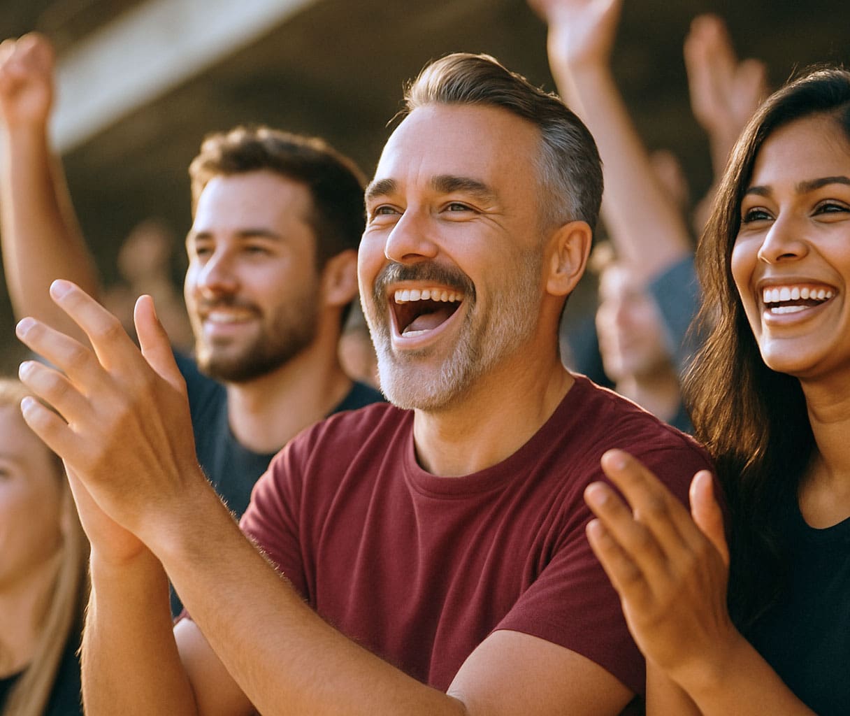 Crowd cheering at a sporting event